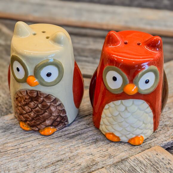 Vintage Ceramic Owl Salt and Pepper Shaker Set, Retro Theme, Fall/Autumn Theme - Picture 8 of 9